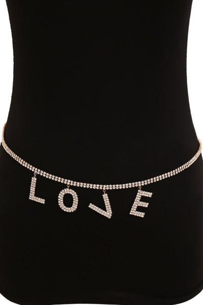 Gold Rhinestone Accent Love Belt - AMIClubwear