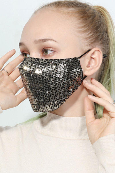 Gold Sequins Washable 1 Piece Face Mask - AMIClubwear