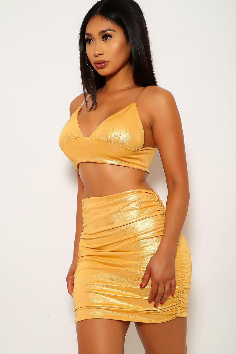 Gold Shimmery Two Piece Dress - AMIClubwear