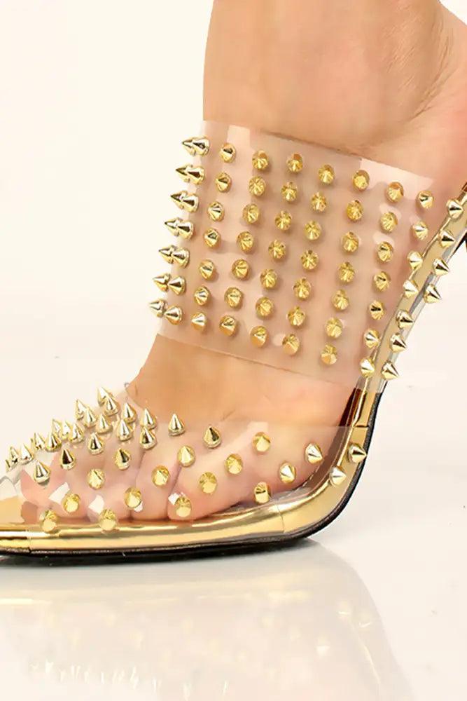 Gold Studded Accent Slip On High Heels - AMIClubwear