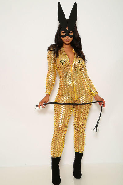 Gold Textured One Piece Jumpsuit Costume - AMIClubwear