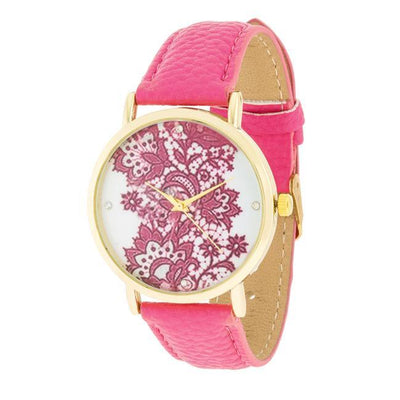 Gold Watch With Floral Print Dial - AMIClubwear