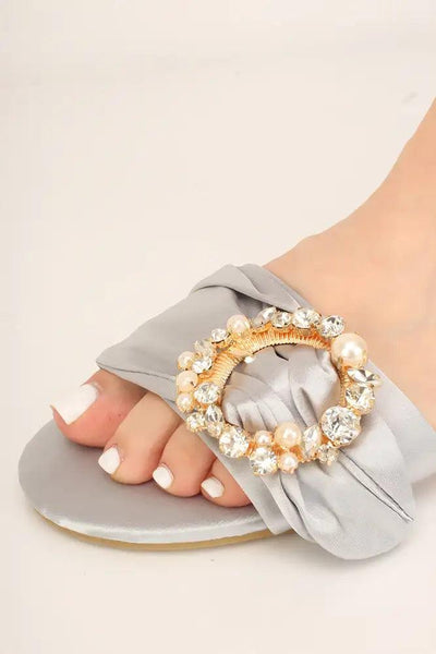 Gray Rhinestone Slip On Sandals - AMIClubwear