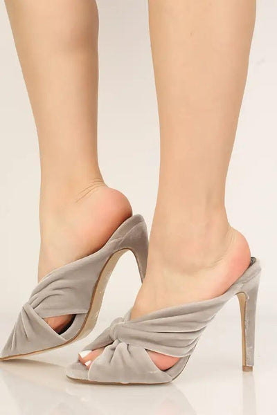 Gray Velvet Tie Knot Slip On High Heels - AMIClubwear