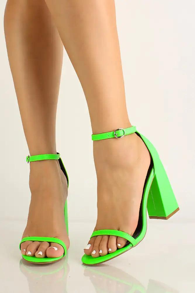 Green Ankle Strap Open Toe Heels - AMIClubwear
