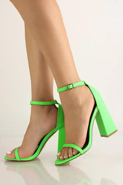 Green Ankle Strap Open Toe Heels - AMIClubwear
