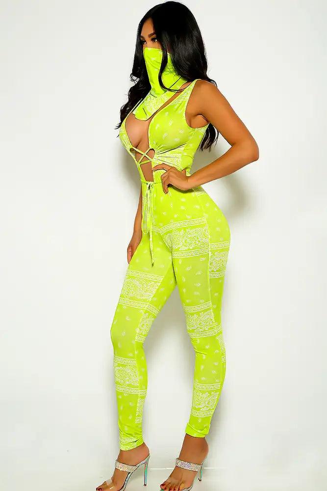 Green Bandana Print Strappy Jumpsuit - AMIClubwear