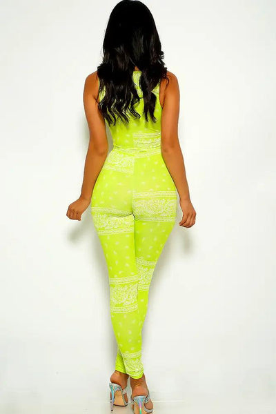 Green Bandana Print Strappy Jumpsuit - AMIClubwear