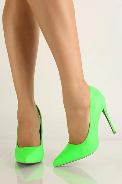 Green Croc Material Pointy Toe High Heel Pumps - AMIClubwear