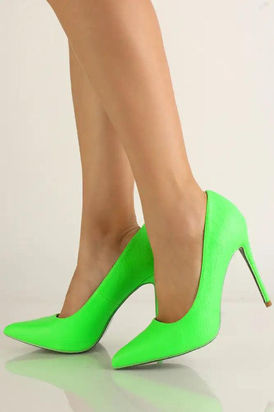 Green Croc Material Pointy Toe High Heel Pumps - AMIClubwear