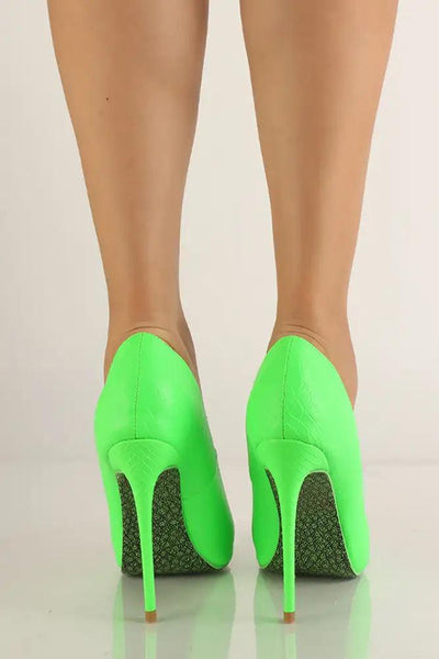 Green Croc Material Pointy Toe High Heel Pumps - AMIClubwear