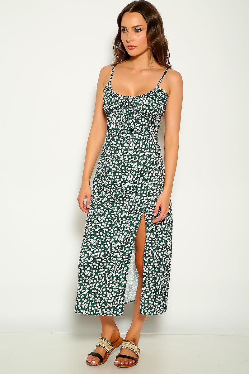 Green Floral Print Sleeveless Maxi Party Dress - AMIClubwear