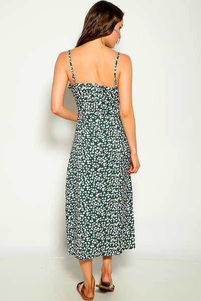 Green Floral Print Sleeveless Maxi Party Dress - AMIClubwear