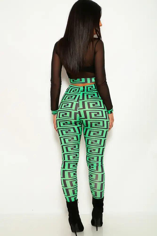 Green Geometric Print Two Piece Outfit - AMIClubwear