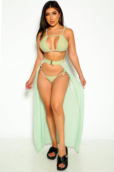 Green Gold Chain Accent 3pc Sexy Swimsuit - AMIClubwear