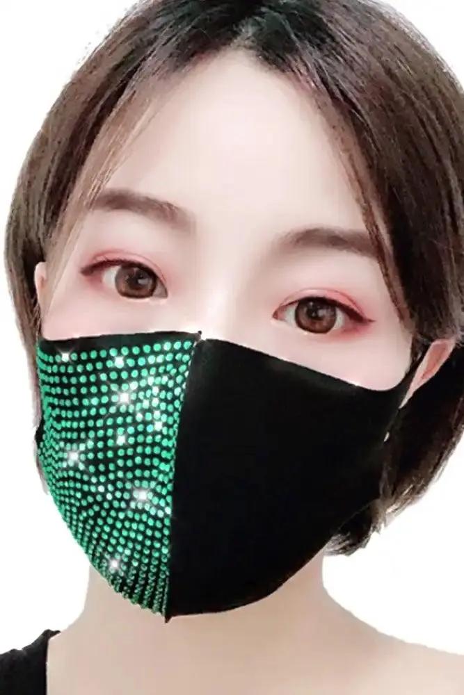 Green Half Side Rhinestone Accent Washable Face Mask