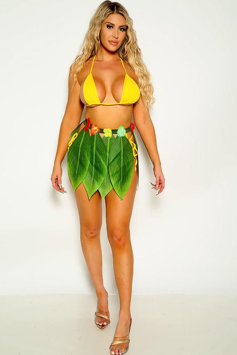 Green Hawaiian Leaf Hula Skirt 3 Pc Sexy Costume - AMIClubwear