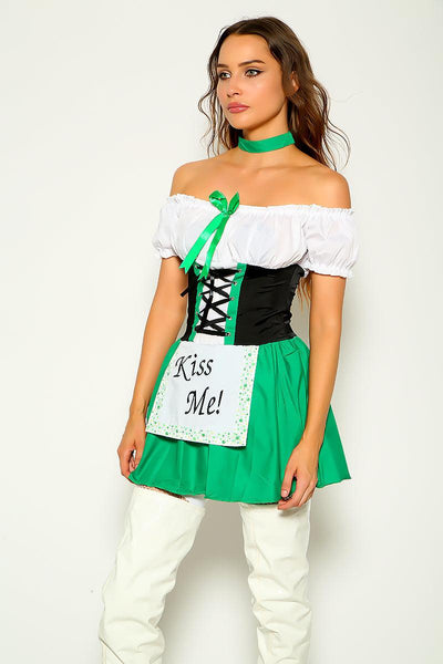 Green Kiss Me Off Shoulder Sexy 2 Pc Costume - AMIClubwear