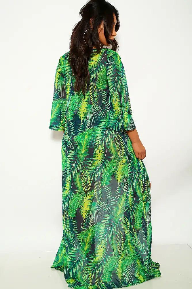 Green Leaf Print Swimsuit & Cover-Up Set - AMIClubwear