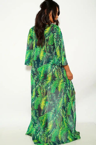 Green Leaf Print Swimsuit & Cover-Up Set - AMIClubwear