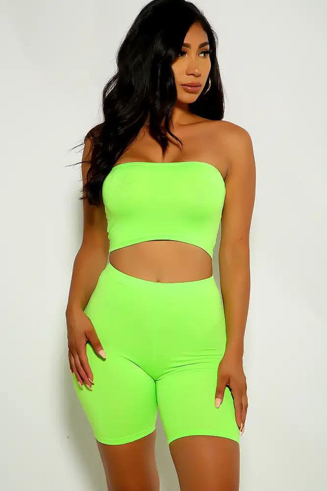 Green Lime Strapless Two Piece Outfit - AMIClubwear