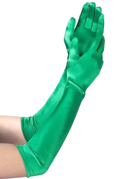Green Long Satin Gloves - AMIClubwear