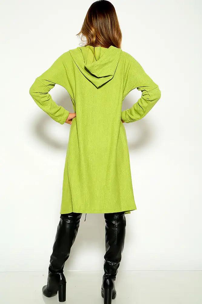 Green Long Sleeve Hooded Button Up Cardigan - AMIClubwear