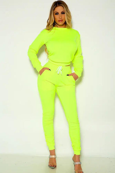 Green Long Sleeve Ruched Comfortable Lounge Wear Outfit - AMIClubwear