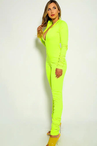 Green Long sleeve Ruched Jumpsuit - AMIClubwear