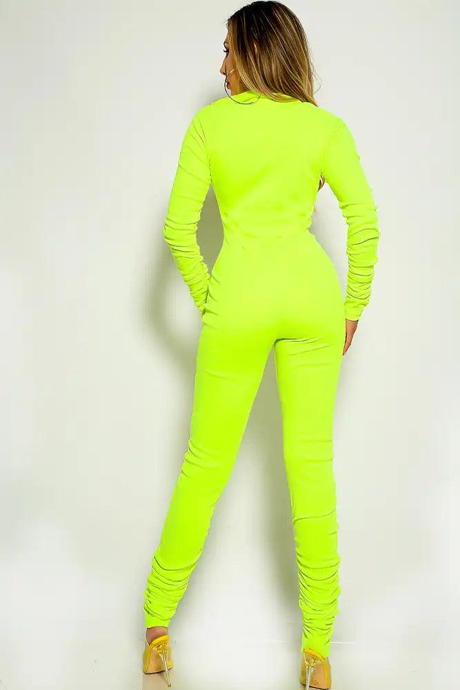 Green Long sleeve Ruched Jumpsuit - AMIClubwear
