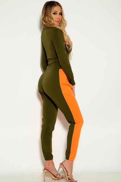 Green Long Sleeve Two Tone 2 Piece Lounge Wear Outfit - AMIClubwear