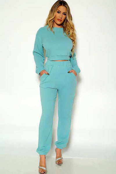 Green Long Sleeve Warm Loungewear Two Piece Outfit - AMIClubwear