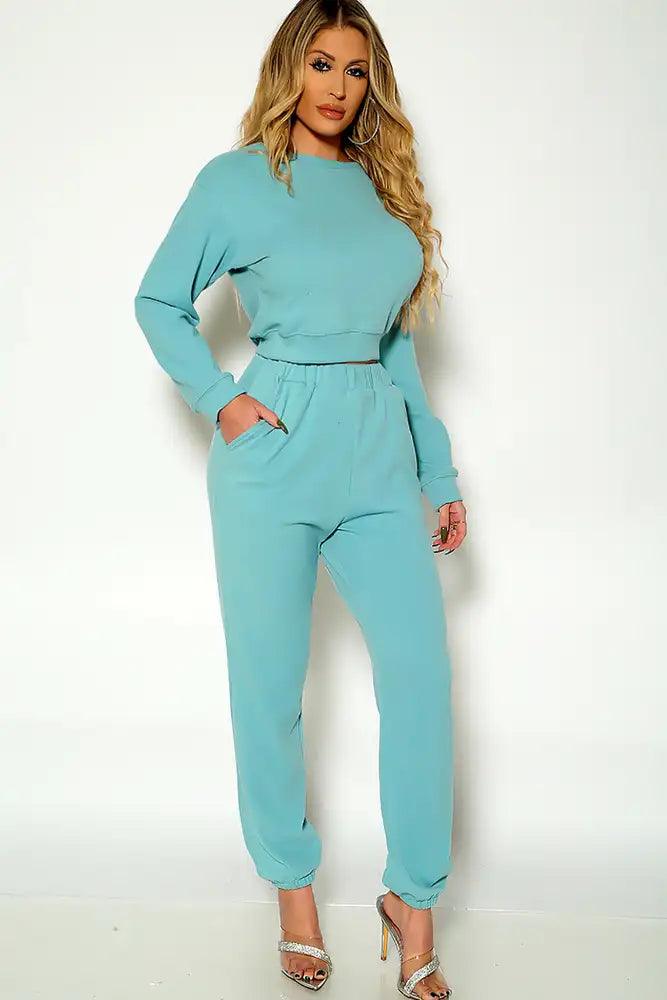 Green Long Sleeve Warm Loungewear Two Piece Outfit - AMIClubwear