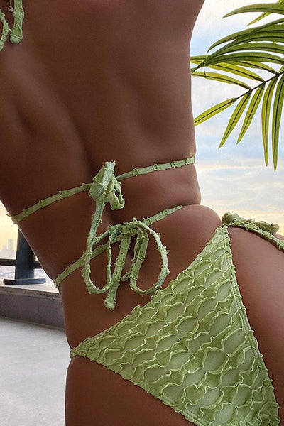 Green Mint Rhinestone Straps Sexy Two Piece Swimsuit - AMIClubwear