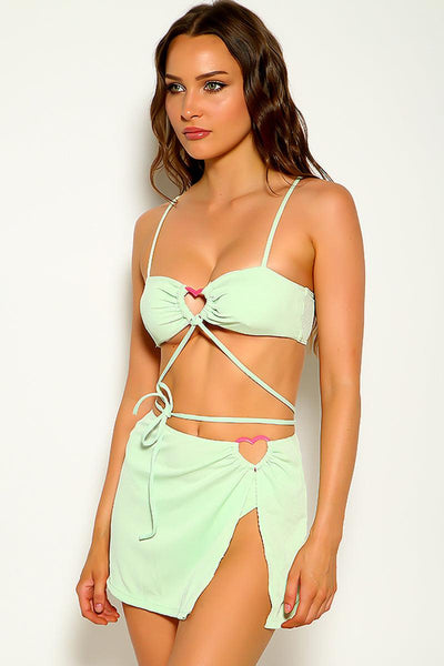 Green Mint Strappy Sexy Three Piece Swimsuit - AMIClubwear