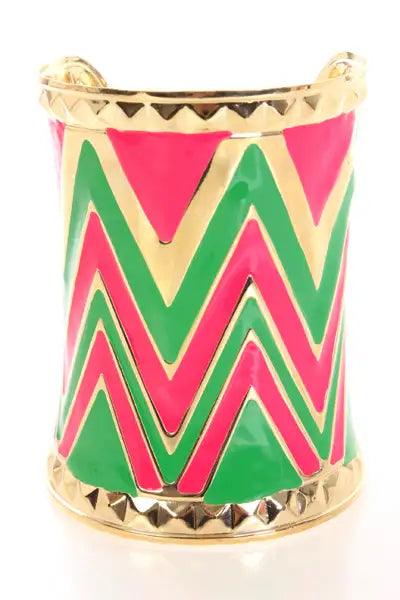 Green Multi Zig Zag Cuff Braclet - AMIClubwear