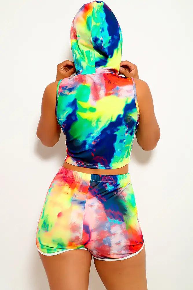 Green Navy Tie Dye Two Piece Outfit - AMIClubwear