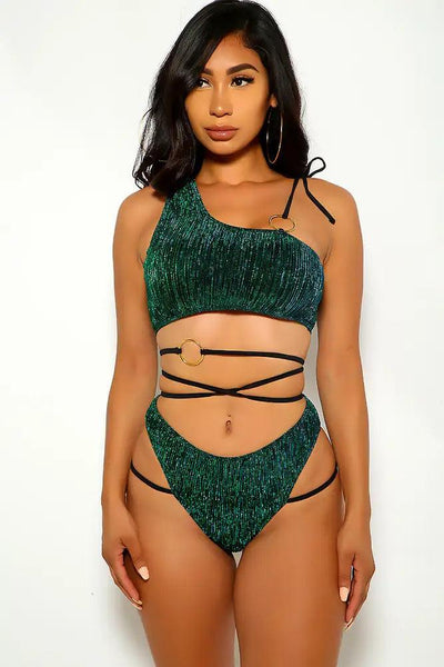 Green O-Ring Strappy Two Piece Swimsuit - AMIClubwear