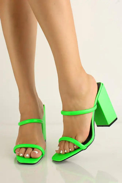 Green Open Toe Strappy Chunky Heels - AMIClubwear