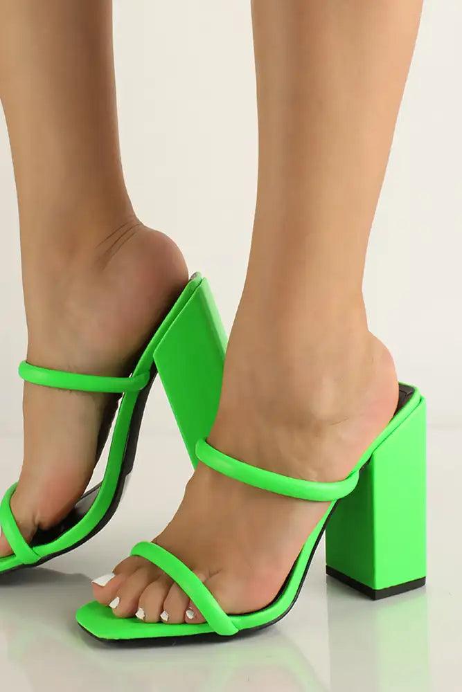 Green Open Toe Strappy Chunky Heels - AMIClubwear