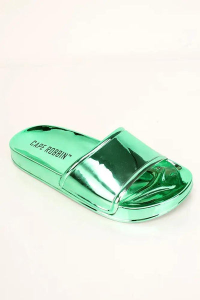 Green Patent Slip On Sandals - AMIClubwear