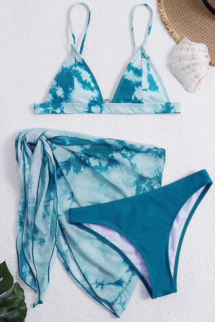 Green Printed Mesh Three Piece Sexy Swimsuit