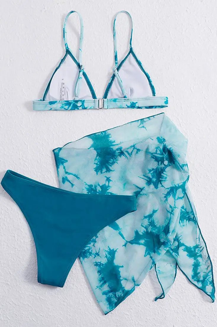 Green Printed Mesh Three Piece Sexy Swimsuit
