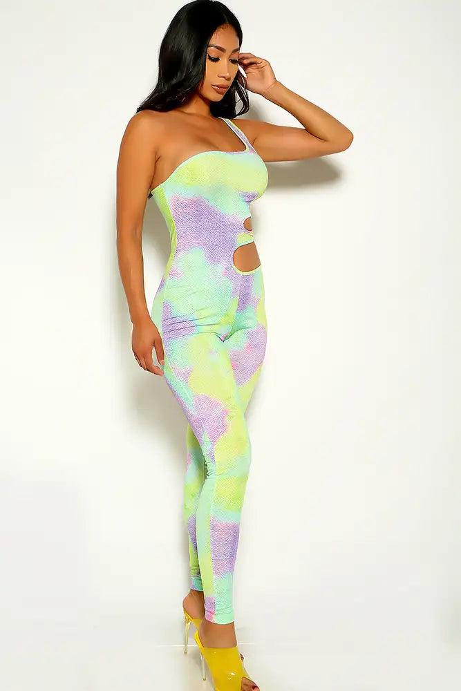 Green Purple Cut Out Two tone Jumpsuit - AMIClubwear