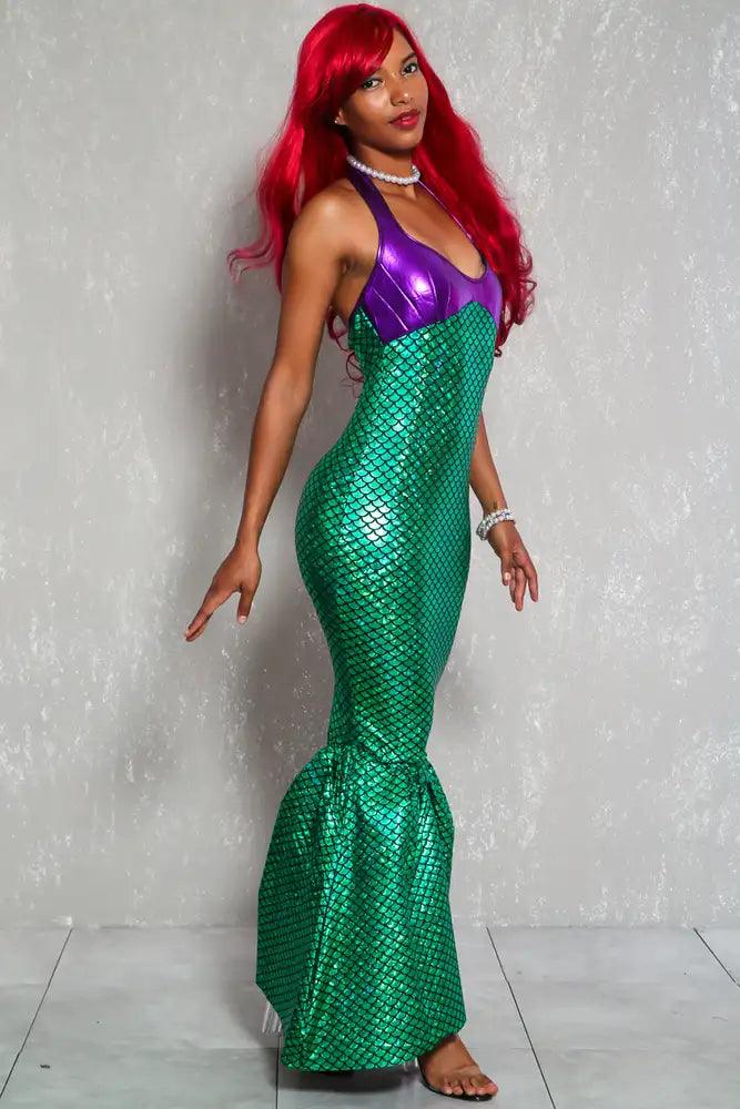 Green Purple Mermaid Storybook One Piece Costume - AMIClubwear
