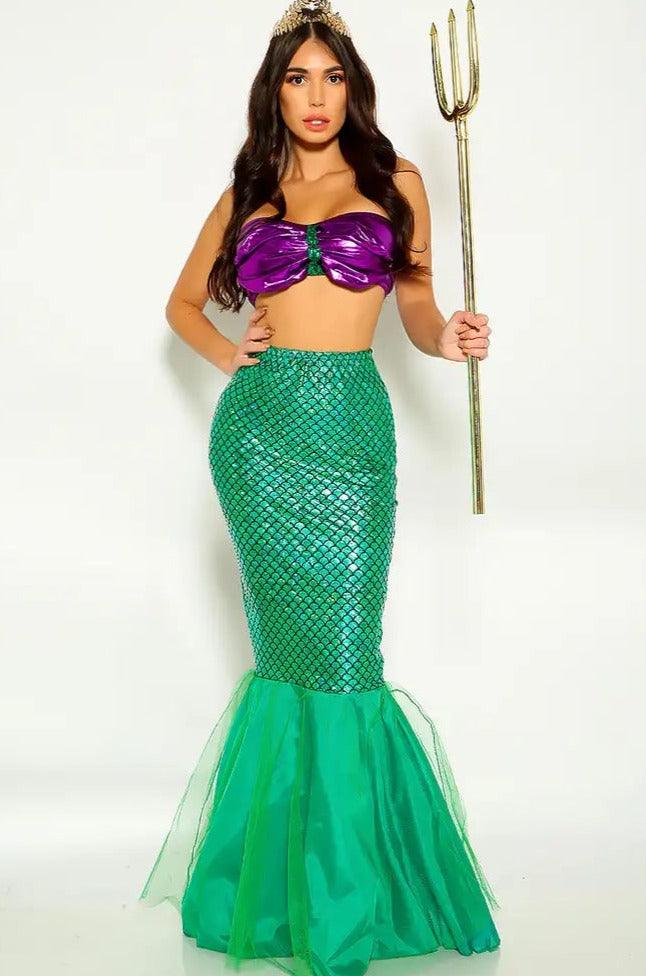 Green Purple Sexy Mermaid 2 Pc Costume - AMIClubwear