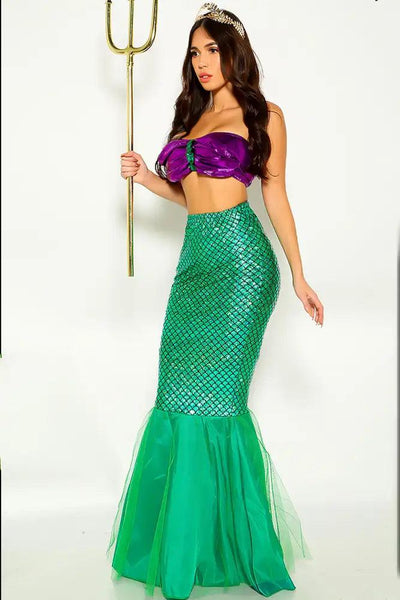 Green Purple Sexy Mermaid 2 Pc Costume - AMIClubwear