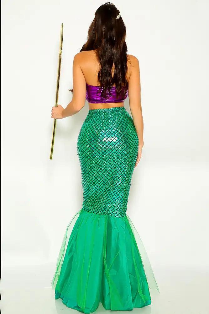 Green Purple Sexy Mermaid 2 Pc Costume - AMIClubwear