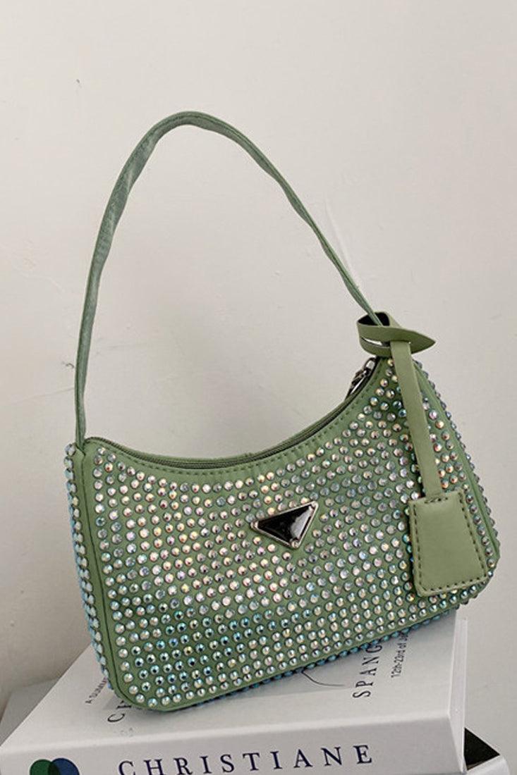 Green Rhinestones Mini Handbag - AMIClubwear