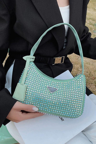 Green Rhinestones Mini Handbag - AMIClubwear